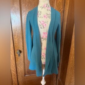 Eileen Fisher Teal Greenish Blue Merino Wool Open Sweater, Size S